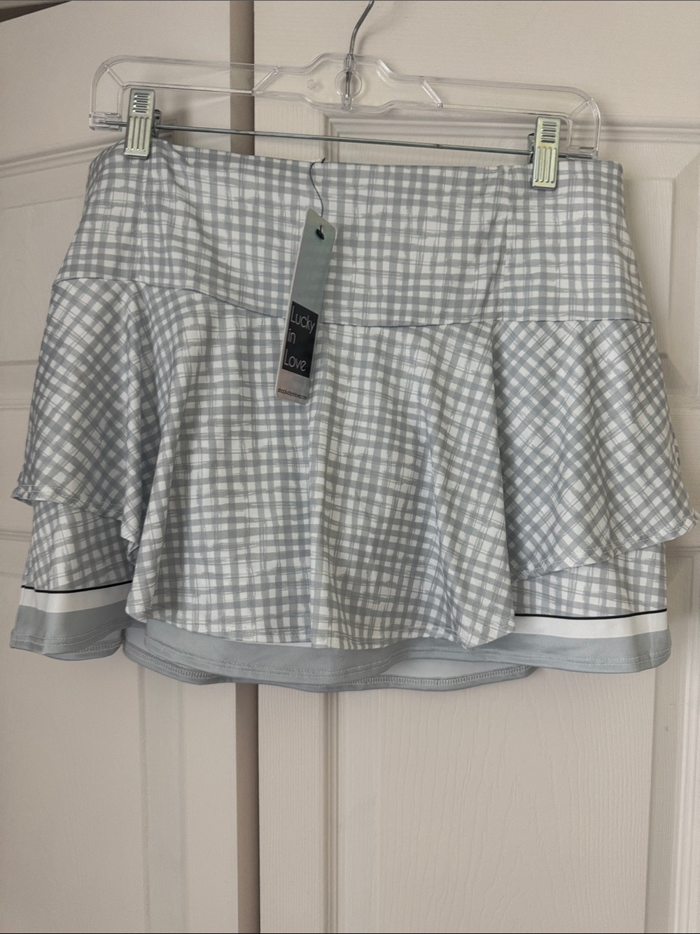 Lucky in Love Light Gray Gingham Ruffle Skirt